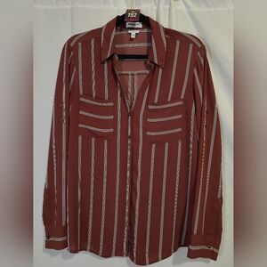 EXPRESS EUC Women's Large Red Button Up Long Sleeve Blouse